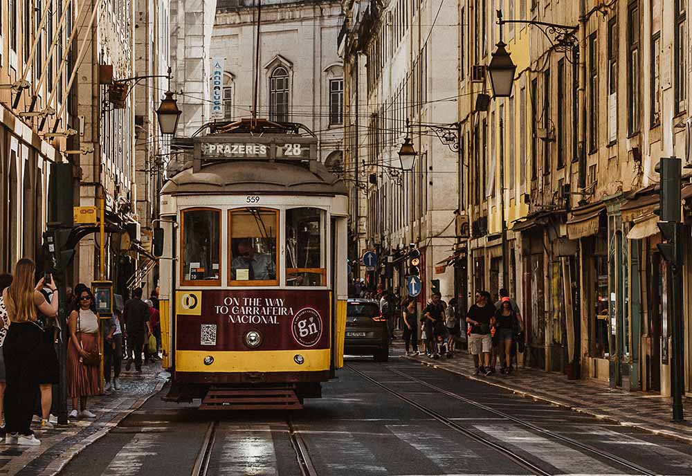 Famous trams in Lisbon, Portugal